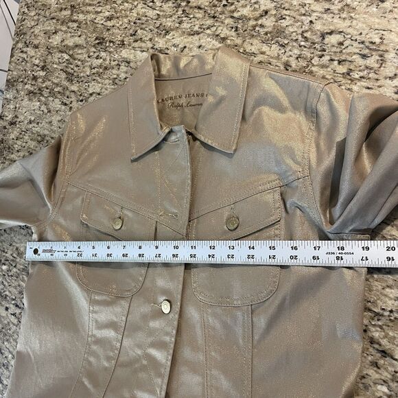 Ralph Lauren Jeans Co Jacket Women Medium Metallic Gold Tan Denim Button Up - Picture 7 of 8